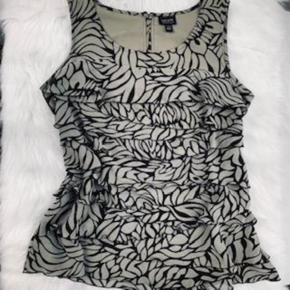 Taupe and Black Print Tiered Ruffle Top